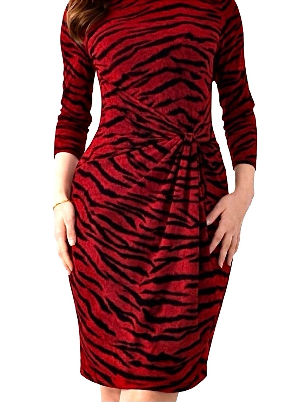 Michael Kors Women’s Red and Black Zebra Print Knot Waist Dress Size M NWOT